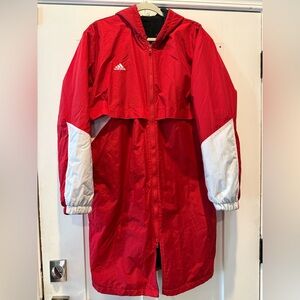 Adidas Red and White Long Windbreaker